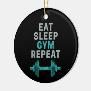 Essen Schlafen Gym Wiederholen Gymnastik Vintage F Keramik Ornament