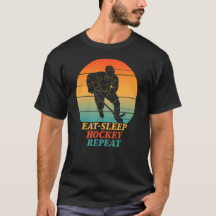 Essen Schlafen Hockey Wiederholen Eishockeyspieler T-Shirt