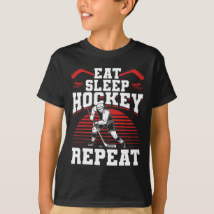 Essen Schlafen Hockey Wiederholen Eishockeyspieler T-Shirt