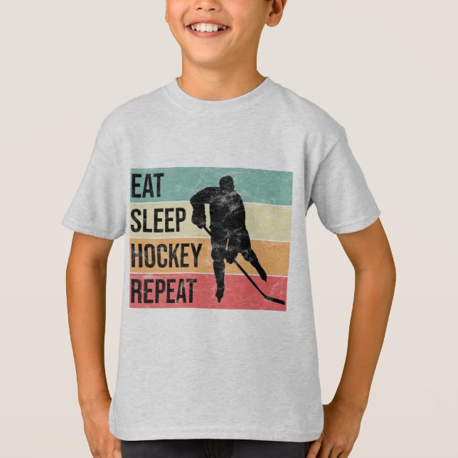 Essen, schlafen, Hockey, Wiederholen - Kinder T-Shirt (Vorderseite)