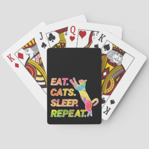 Essen, schlafen, Katzen, wiederholen - farbenfrohe Spielkarten