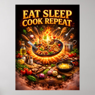 Essen Schlafen Kochen Wiederholen Kunst Poster