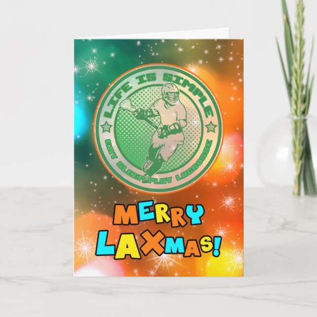 Essen, schlafen, Lacrosse Weihnachtskarte spielen Feiertagskarte (Vorderseite)