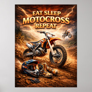 Essen Schlafen Motocross Feuer Poster