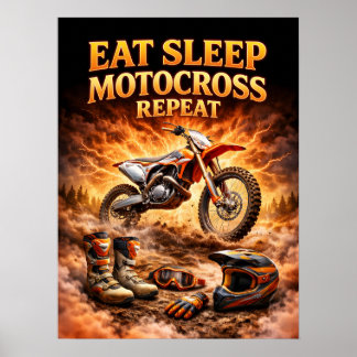 Essen Schlafen Motocross Wiederholen Poster