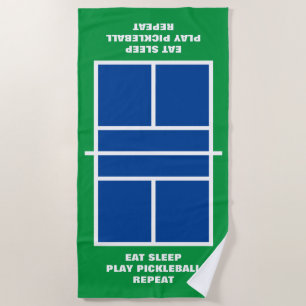 Essen schlafen Pickleball wiederholen lustig blau  Strandtuch