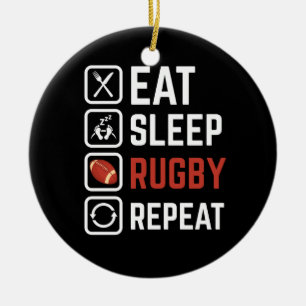 Essen Schlafen Rugby Wiederholen Sportgeschenk Keramik Ornament