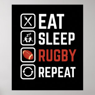 Essen Schlafen Rugby Wiederholen Sportgeschenk Poster