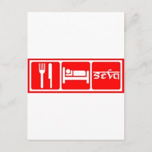 Essen, schlafen, Seva Postkarte