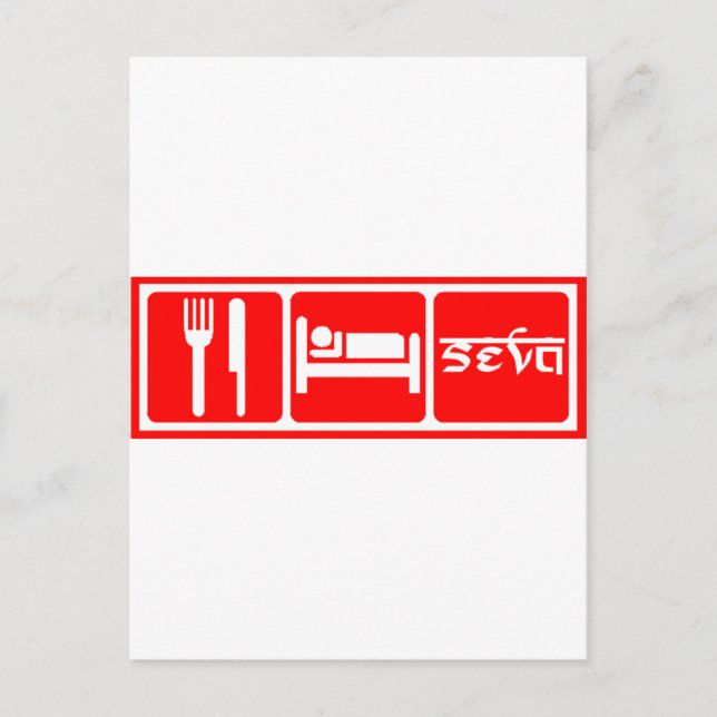 Essen, schlafen, Seva Postkarte (Vorderseite)
