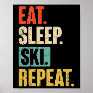 Essen Schlafen Ski Wiederholen - Lustig Retro Vint Poster