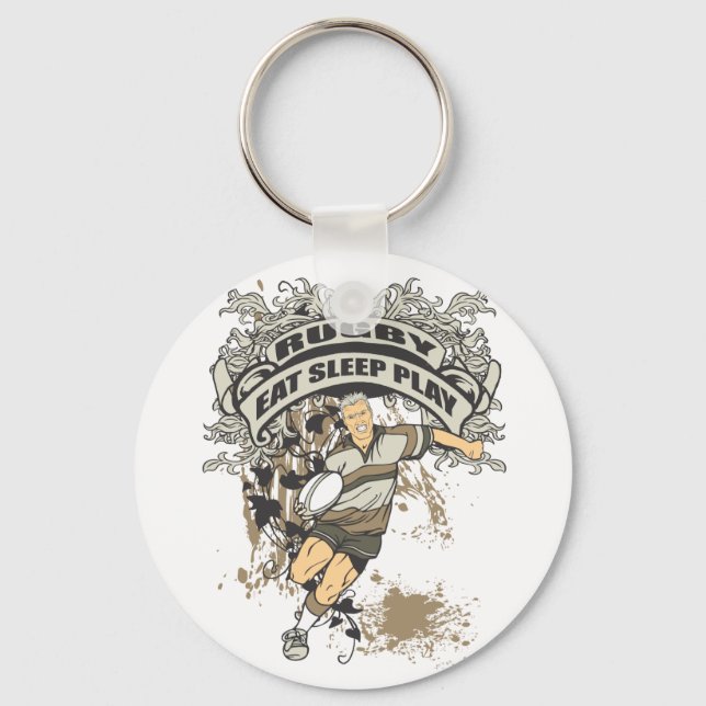 Essen, schlafen spielen Rugby Schlüsselanhänger (Vorderseite)
