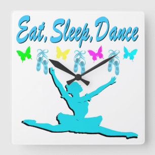 ESSEN, SCHLAFEN, TANZBALLERINA DESIGN QUADRATISCHE WANDUHR