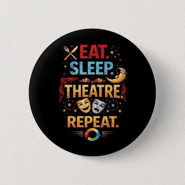 Essen, Schlafen, Theater, Wiederholen Button (Vorderseite)