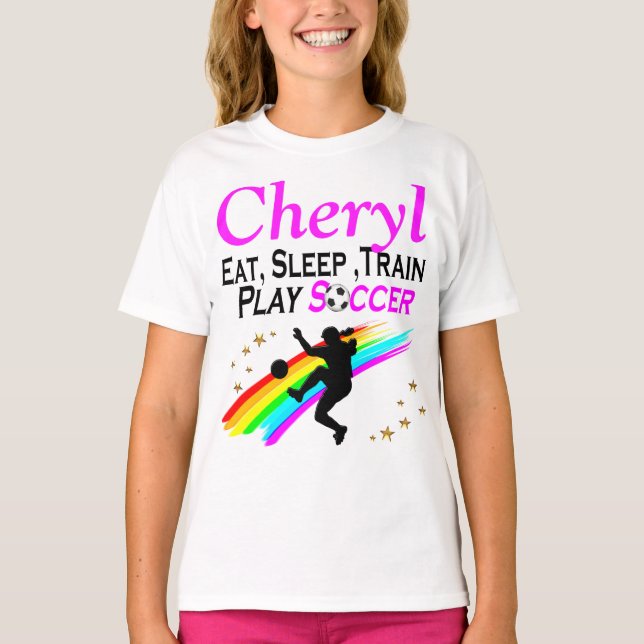 ESSEN, SCHLAFEN, TRAIN PLAY SOCCER PERSONALISIERTE T-Shirt (Vorderseite)