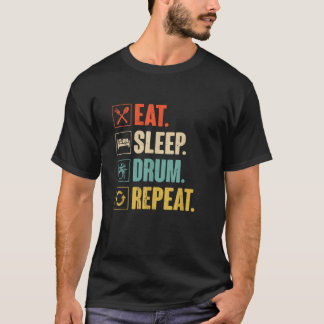 Essen Schlafen Trommeln Wiederholen Lustig Retro V T-Shirt