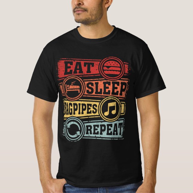 Essen schlafende Bagpipe wiederholt T-Shirt (Vorderseite)