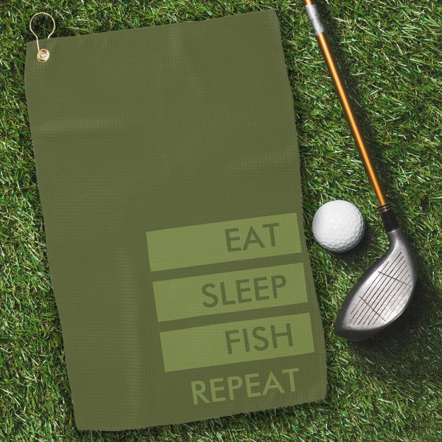 Essen schlafende Fische Wiederholung Army Green Fi Golfhandtuch (Von Creator hochgeladen)