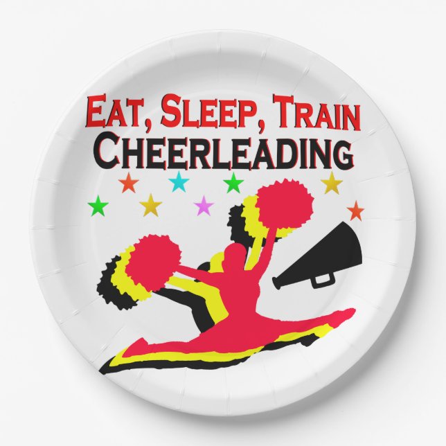 ESSEN, SCHLAFZÜGE, ROTES DESIGN PAPPTELLER (Vorderseite)