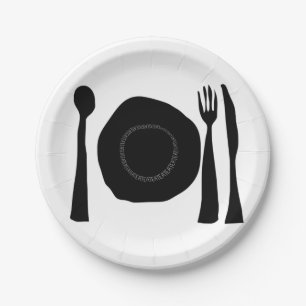 Essen Schwarz und Weiß Plate und Utensils Graphic Pappteller