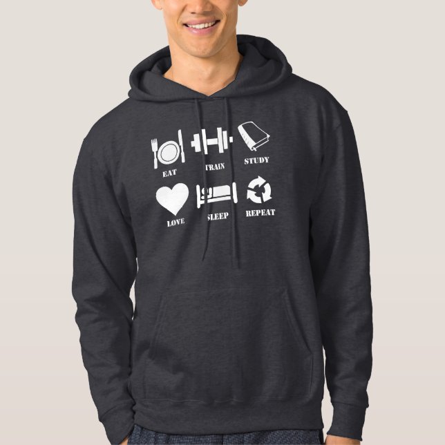 Essen Sie, bilden Sie aus, studieren Sie, Liebe, Hoodie (Vorderseite)