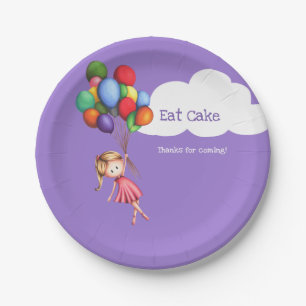 Essen Sie Cake Girl Floating mit Balloons Lila Par Pappteller