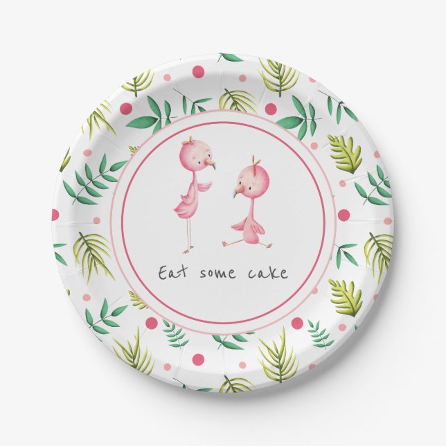 Essen Sie Cake Tropical Floral Flamingo Party Pappteller (Vorderseite)