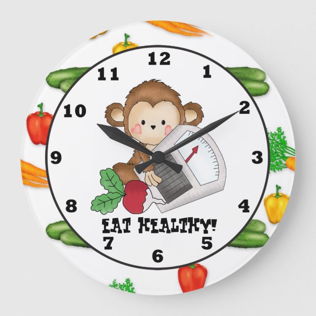 Essen Sie die Uhr des gesunden Affen-Cartoon (Vorderseite)