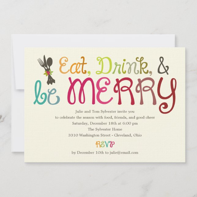 Essen Sie Drink und seien Sie Merry Holiday Party  Einladung (Vorderseite)
