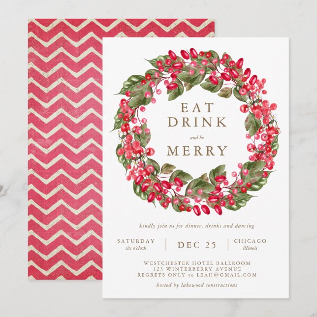 Essen Sie Drink und seien Sie Merry Holiday Party Einladung (Vorne/Hinten)