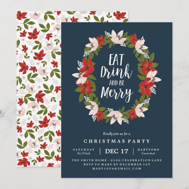Essen Sie Drink und seien Sie Merry Holiday Party  Einladung (Vorne/Hinten)