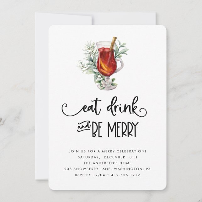 Essen Sie Drink und seien Sie Merry Snowberries We Einladung (Vorderseite)