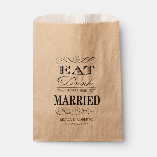 Essen Sie Drink und Verheiratete Hochzeit. Geschenktütchen (Vorderseite)
