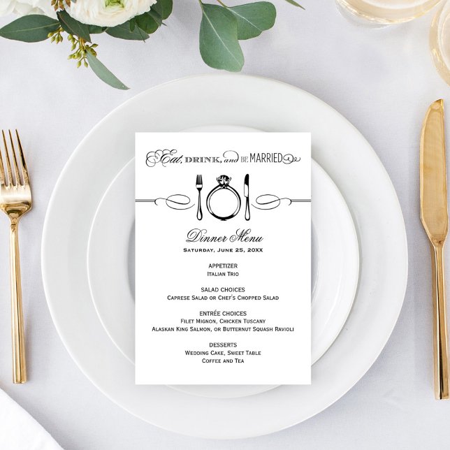 Essen Sie Drink und Verheiratete Schwarze Hochzeit Menükarte (Von Creator hochgeladen)