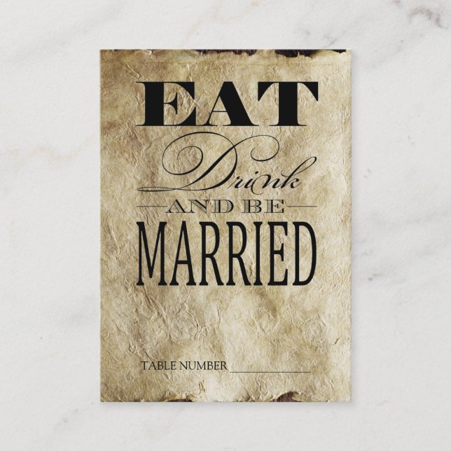 Essen Sie Drinks & seien Sie Verheiratet, Vintage  Platzkarte (Vorderseite)
