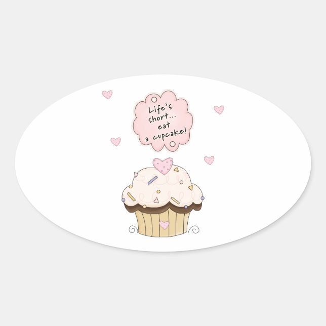 Essen Sie einen Cupcake Ovaler Aufkleber (Vorderseite)