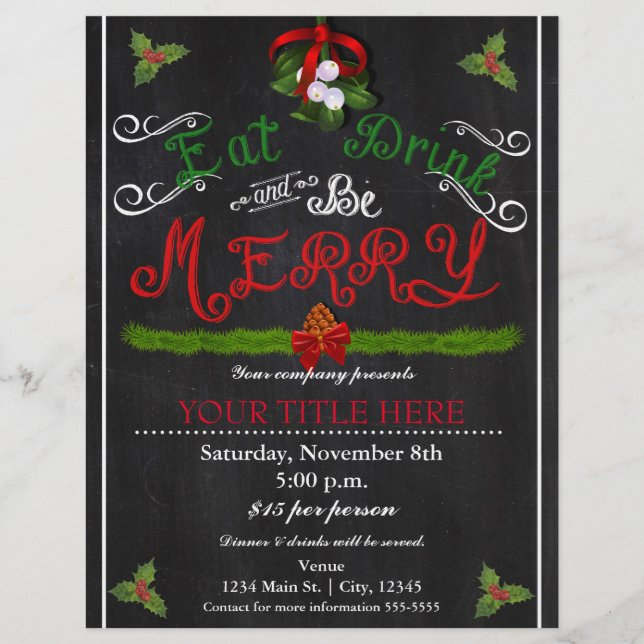 ESSEN SIE GETRÄNK SEIN MERRY Weihnachtskhalk Party Flyer (Vorne)