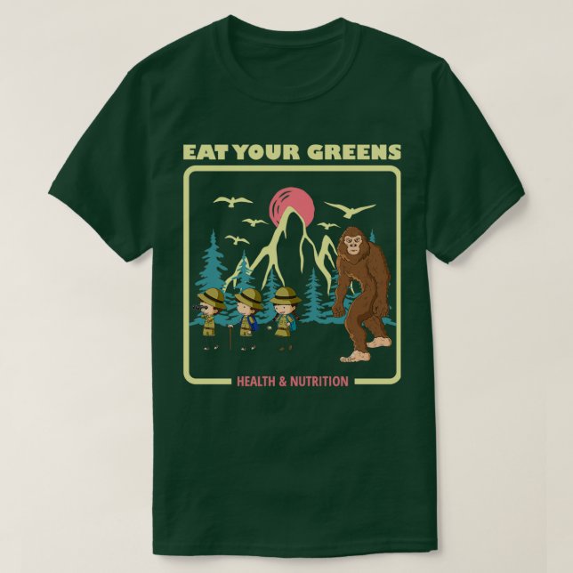 Essen Sie Ihre Grüntöne Health amp Nutrition Bigfo T-Shirt (Design vorne)