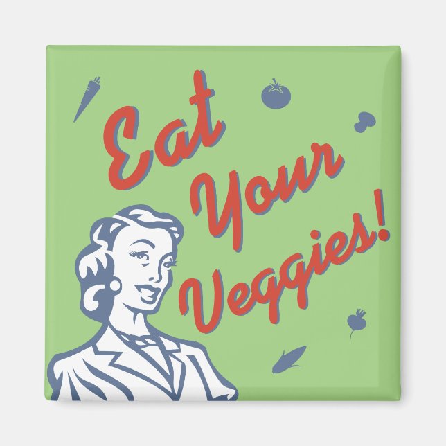 Essen Sie Ihre Veggies Retro-Frau Magnet (Vorne)