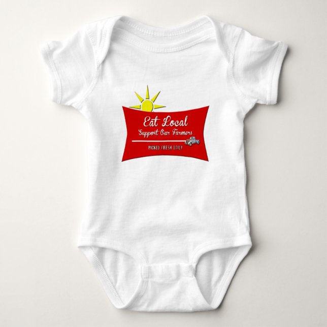 Essen Sie lokales Onsies Baby Strampler (Vorderseite)