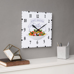 Essen Sie mehr Pflanze Frischsalat Motivation Buch Quadratische Wanduhr