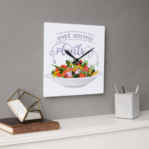 Essen Sie mehr Pflanze Frischsalat Motivation Buch Quadratische Wanduhr