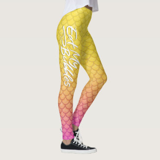 "Essen Sie meine Blasen" Gelbe/rosa Waage Schwimme Leggings