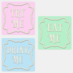 "Essen Sie mich, trinken Sie mich, versuchen Sie m Etiketten