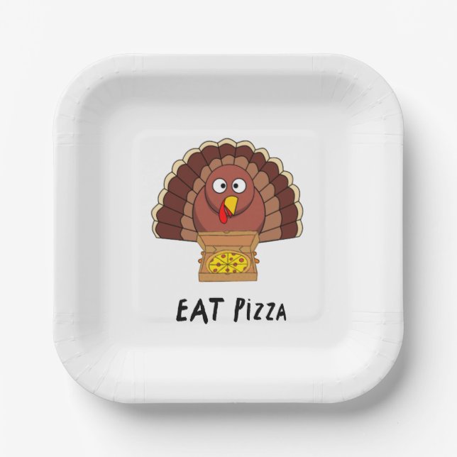 Essen Sie Pizza mit Erntedank Türkei Pappteller (Vorderseite)