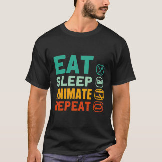 Essen Sie Schlaf animieren Wiederholung Animation  T-Shirt
