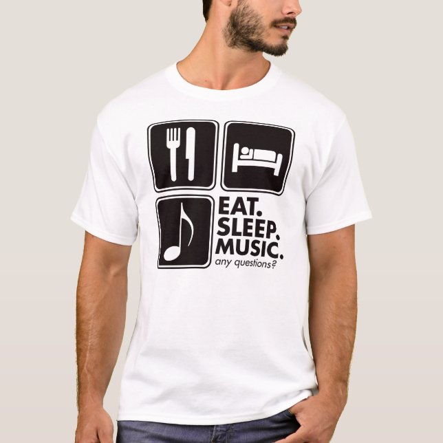 Essen Sie Schlaf-Musik - Schwarzes T-Shirt (Vorderseite)