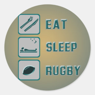 Essen Sie Schlaf-Rugby Runder Aufkleber