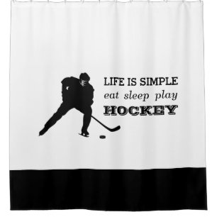 Essen Sie Schlaf-Spiel-Hockey-Schwarz-weißen Duschvorhang