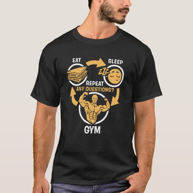 Essen Sie Schlaf-Turnhallen-Wiederholungs-lustige T-Shirt (Vorderseite)